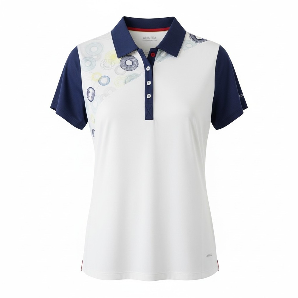 Annika Cutter & Buck Womens Polo Shirt Geometric Print Golf Performance White L